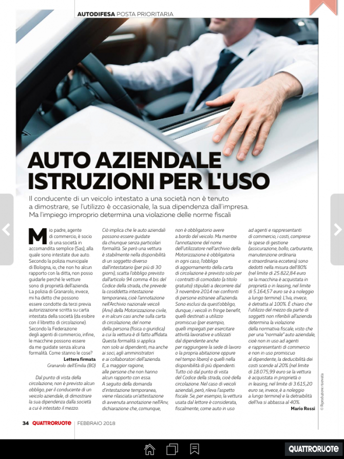 AUTO AZIENDALE ISTRUZIONI PER L'USO - Fonte QUATTRORUOTE - Rent to Rent Mobility