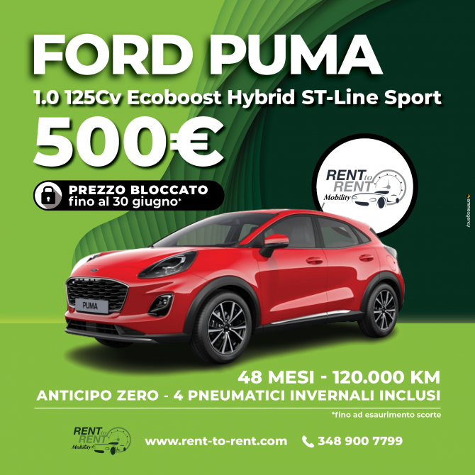 FORD PUMA 48 mesi 120.000 km - Rent to Rent Mobility
