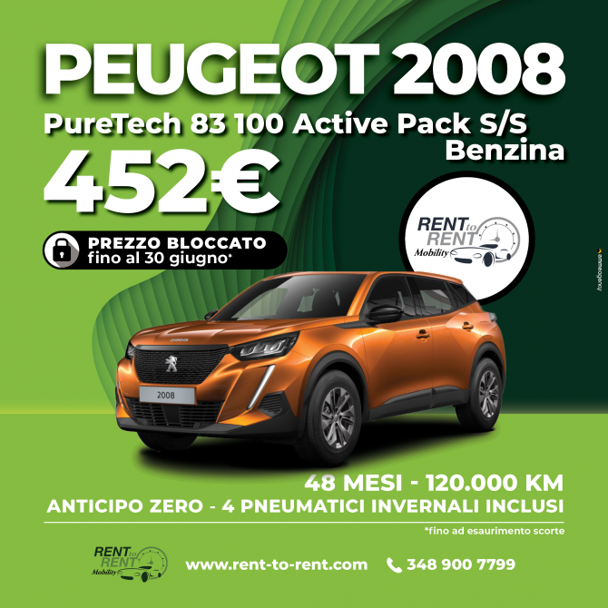 Peugeot 2008 - 48 mesi 120.000 km. - Rent to Rent Mobility